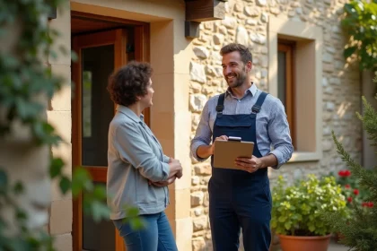 Artisan en tenue de travail devant une maison provençale à Venelles