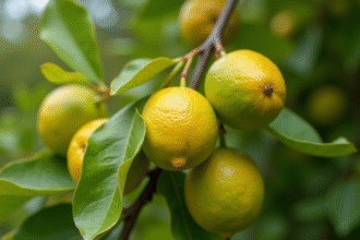 Branche de citronnier avec feuilles malades et taches jaunes