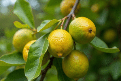 Branche de citronnier avec feuilles malades et taches jaunes