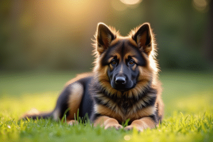 Chiot berger allemand à poil long en extérieur