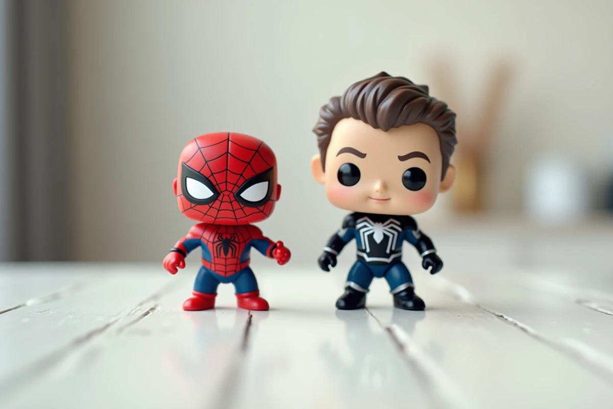 Comparaison de deux figurines Spider-Man côte à côte, une pour enfant et une pour collectionneur adulte