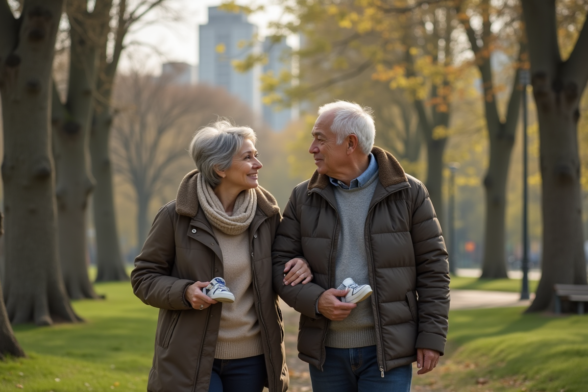 Couple dans un parc avec chaussures de bébé