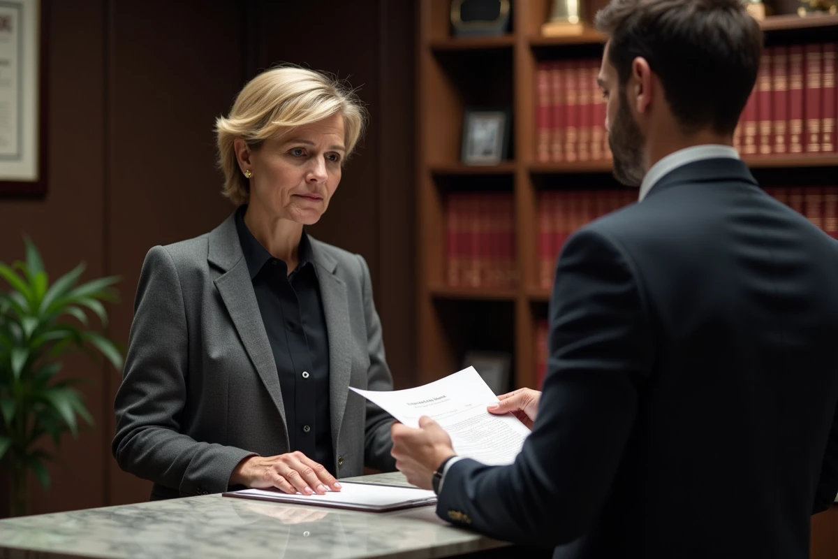 Employeur recevant une notice légale liée à une contravention de 5e classe dans un cabinet juridique