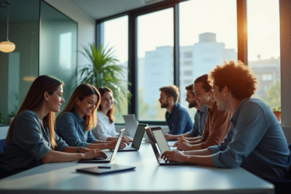 Espace de travail moderne avec professionnels collaborant
