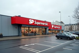 Façade extérieure du SP Supermarché de Châtillon avec parking et entrée principale