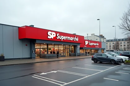 Façade extérieure du SP Supermarché de Châtillon avec parking et entrée principale