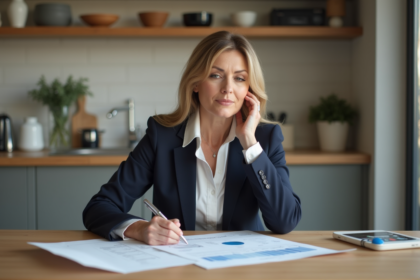 Femme d affaires examinant documents immobiliers à la maison