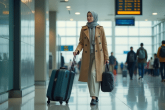 Jeune femme musulmane dans un aéroport en marche