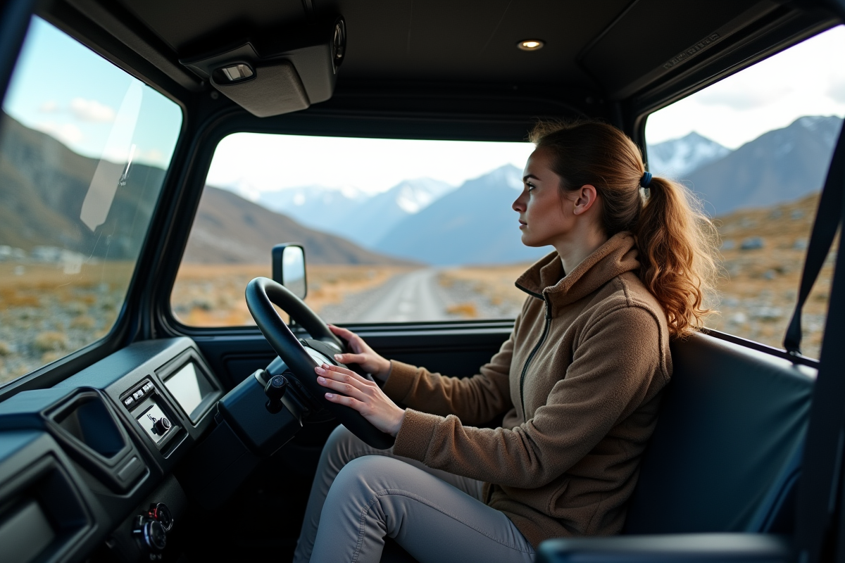 Jeune femme dans la cabine d