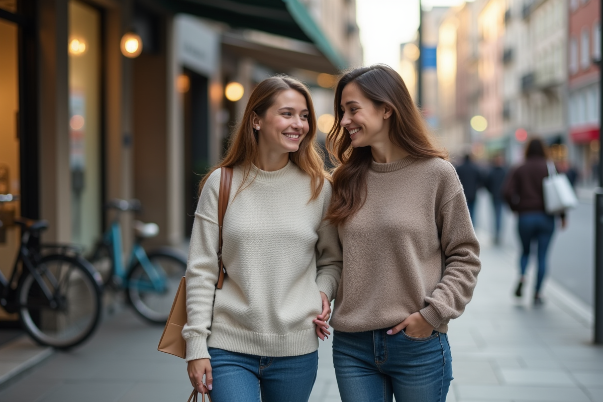 Fille aidant sa mère à porter les courses dans la rue urbaine
