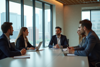 Groupe de millenials en réunion d'affaires dans un bureau moderne