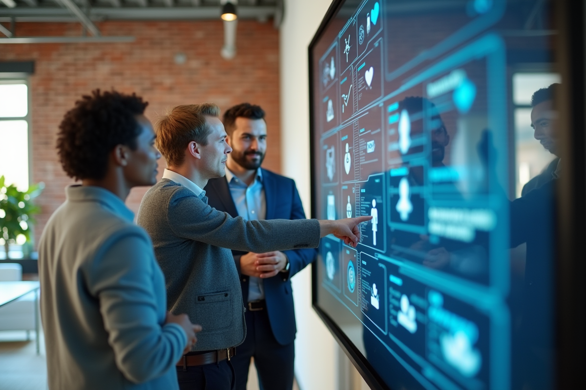 Groupe de jeunes professionnels discutant autour d