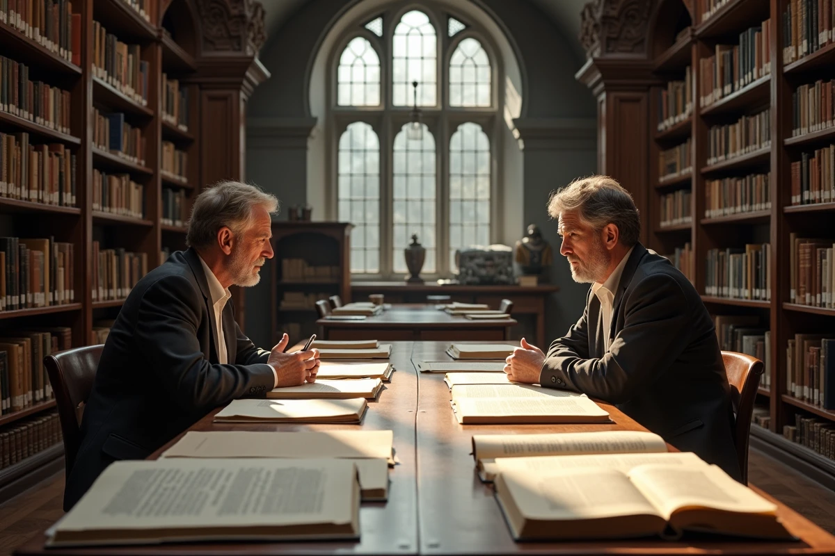 Deux historiens du cinéma étudiant l'origine des personnages de Star Wars dans une bibliothèque universitaire