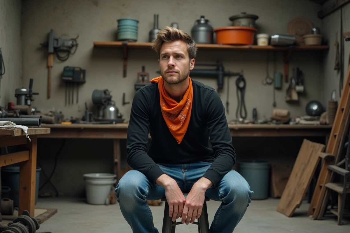 Jeune homme dans un atelier mécanique en tenue décontractée