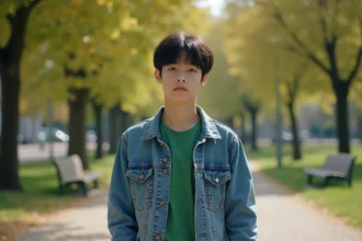 Jeune homme en ville dans un parc ensoleille