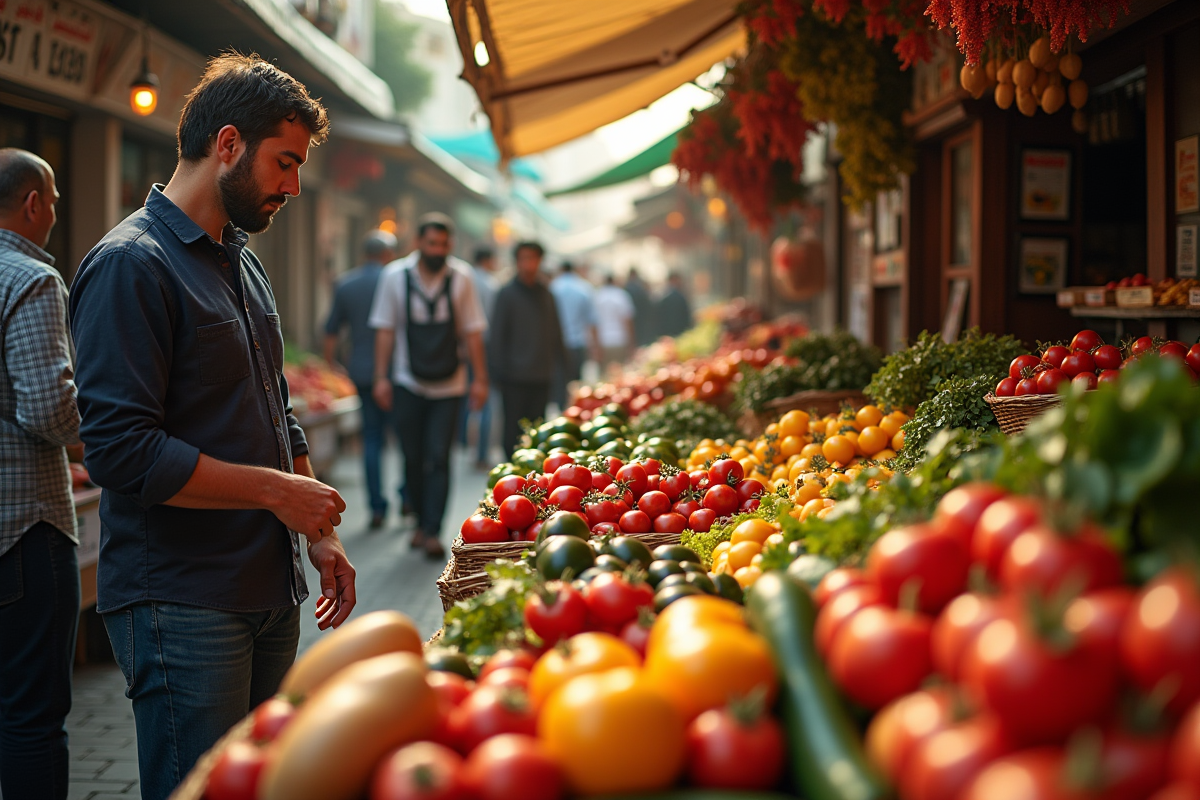 Marche libanais coloré avec fruits et legumes frais le matin