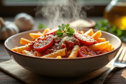 Bol de penne au chorizo et sauce tomate crémeuse