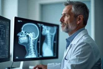 Radiologue examinant des scans MRI dans un hôpital